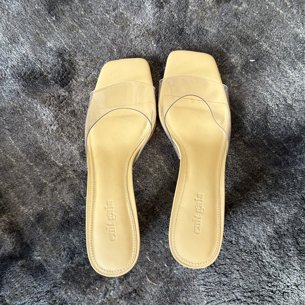 Cult Gaia. Clear Strap Beige Sandals
